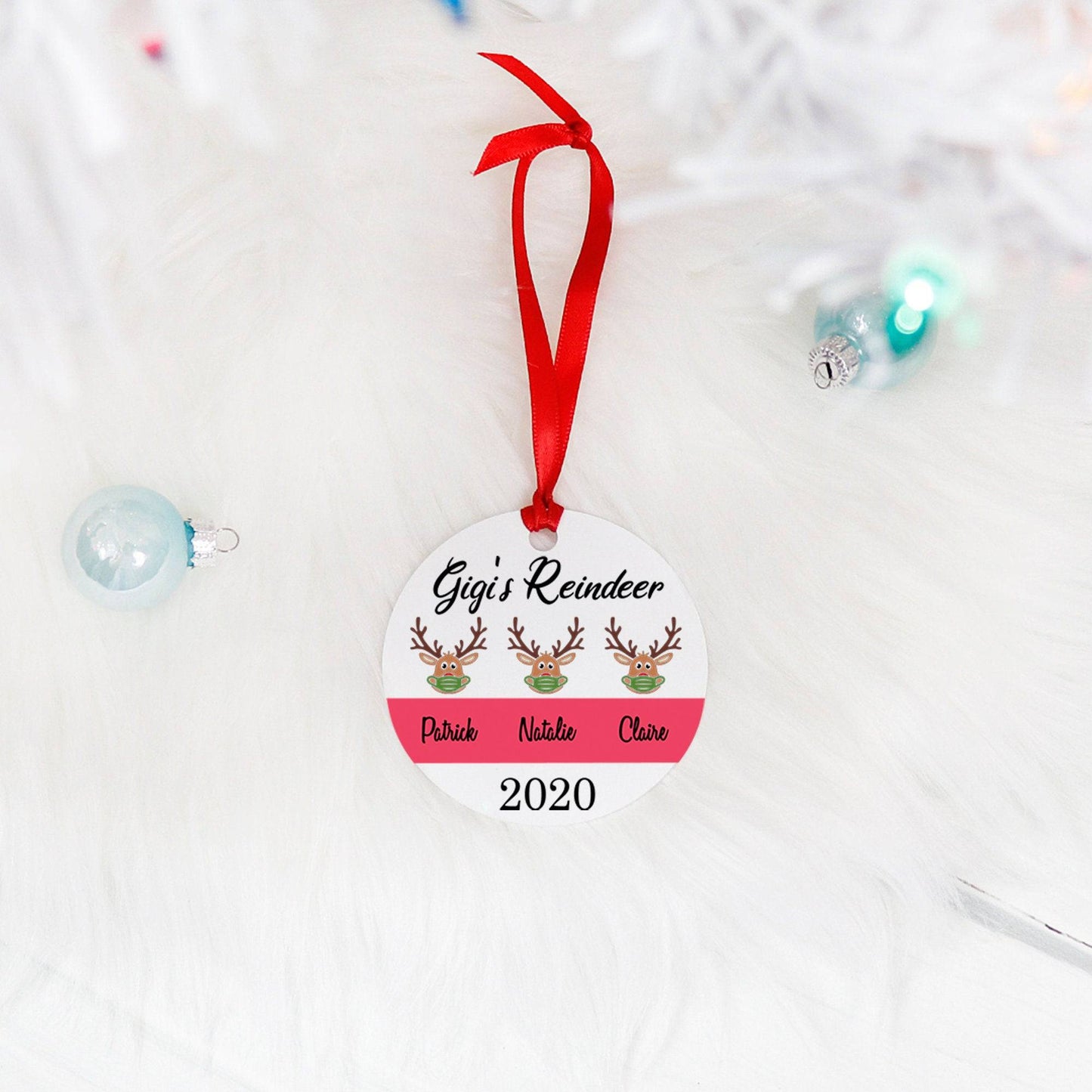 2024 Personalized Round Masked Reindeer Ornament for Grandparents | Christmas Ornament