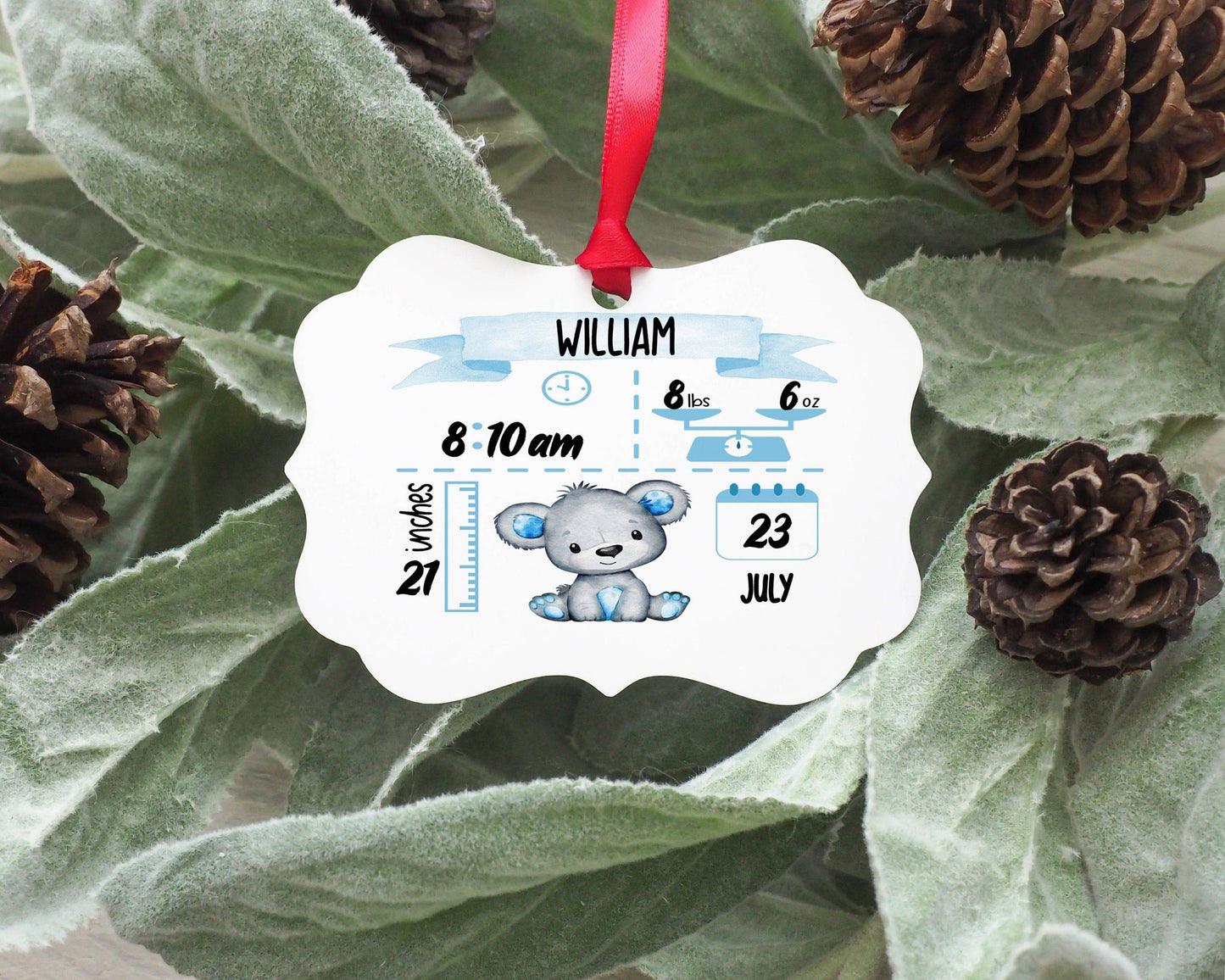 Baby Birth Stat Ornament | Blue Koala