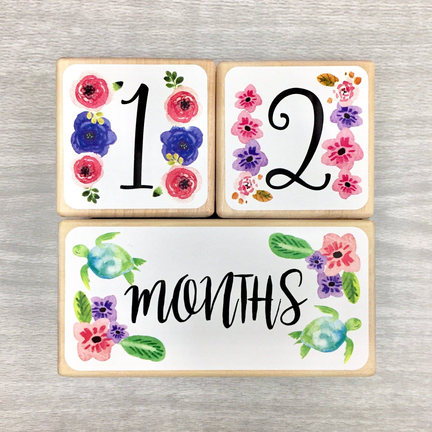Baby Milestone Blocks - Sea Turtles & Flowers
