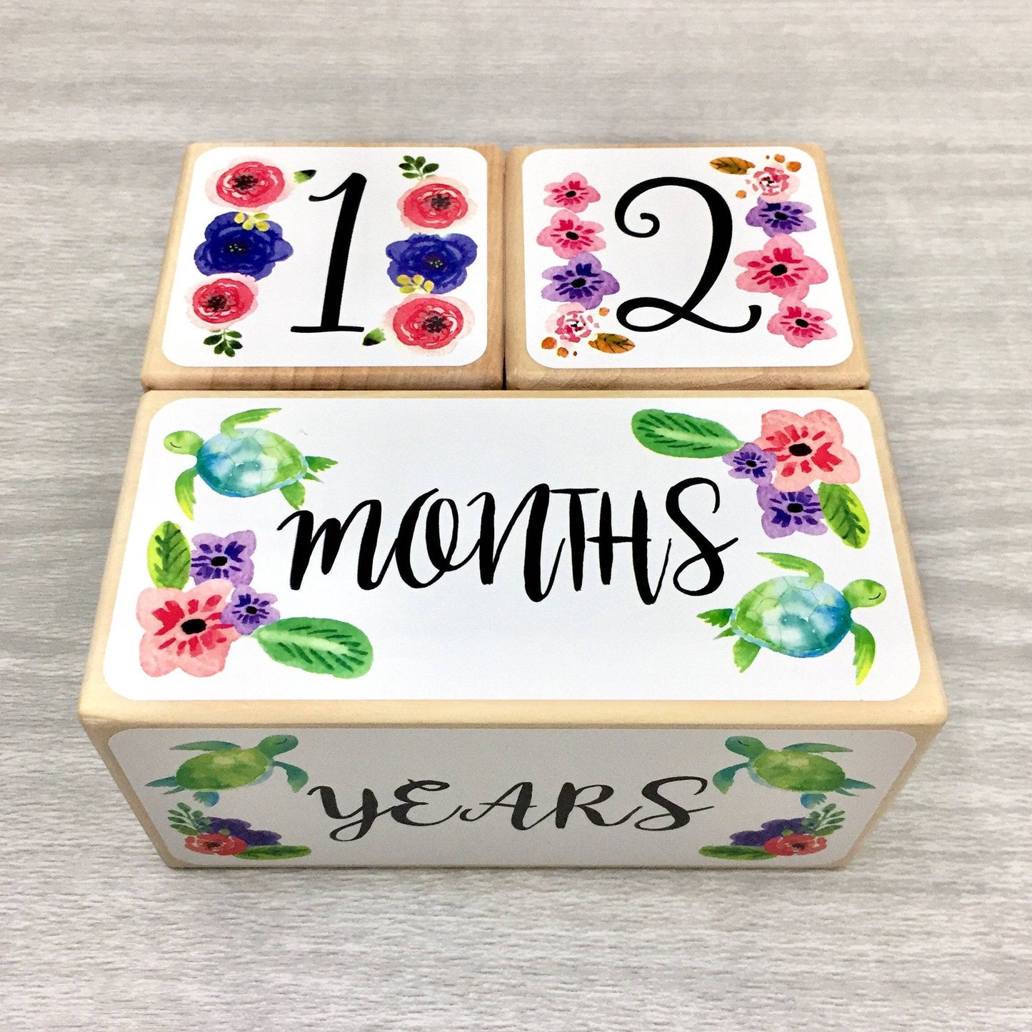Baby Milestone Blocks - Sea Turtles & Flowers