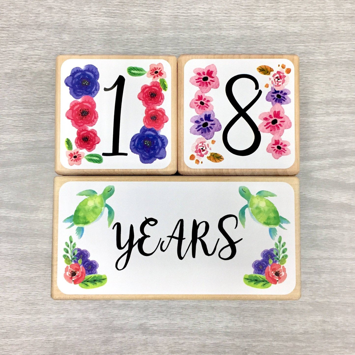 Baby Milestone Blocks - Sea Turtles & Flowers
