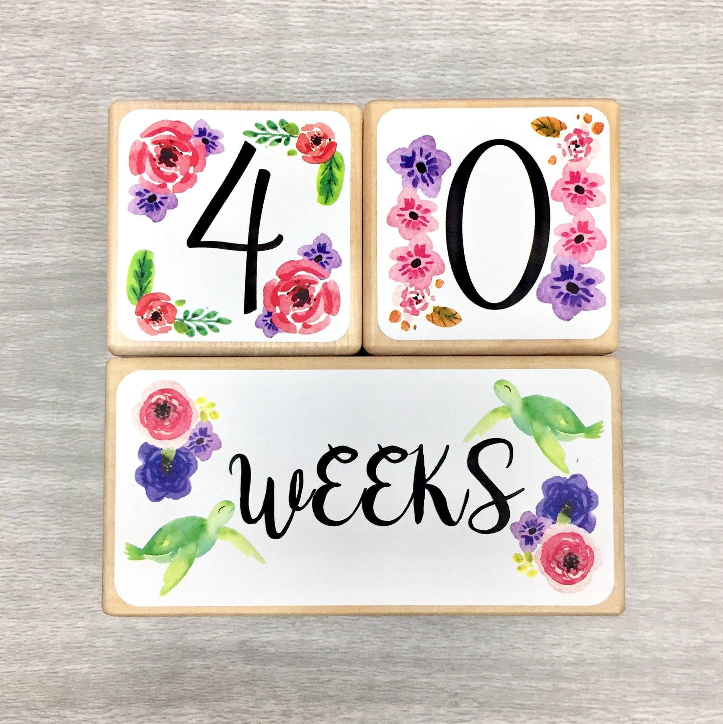Baby Milestone Blocks - Sea Turtles & Flowers