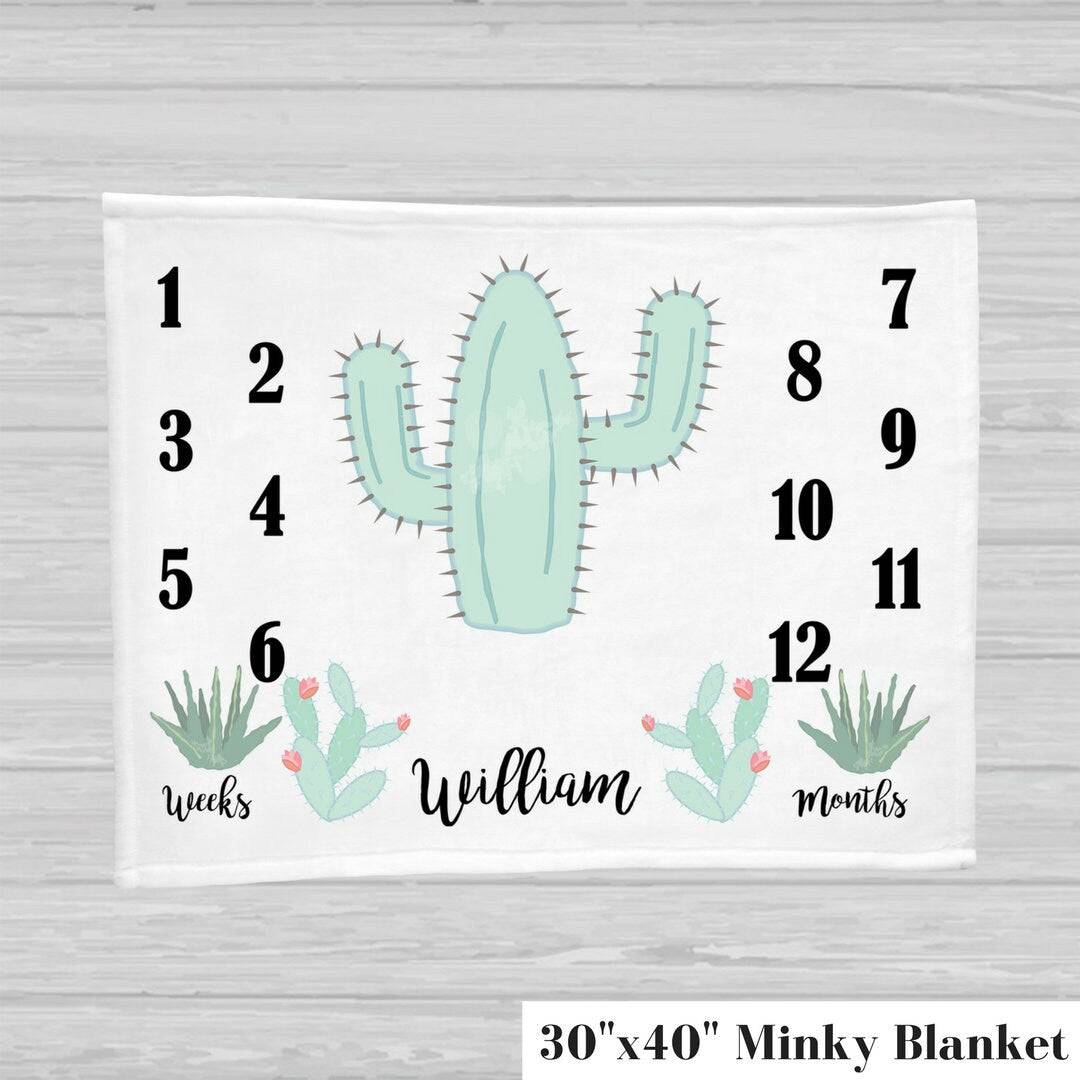 Cactus Monthly Baby Blanket - Baby Boy Gift