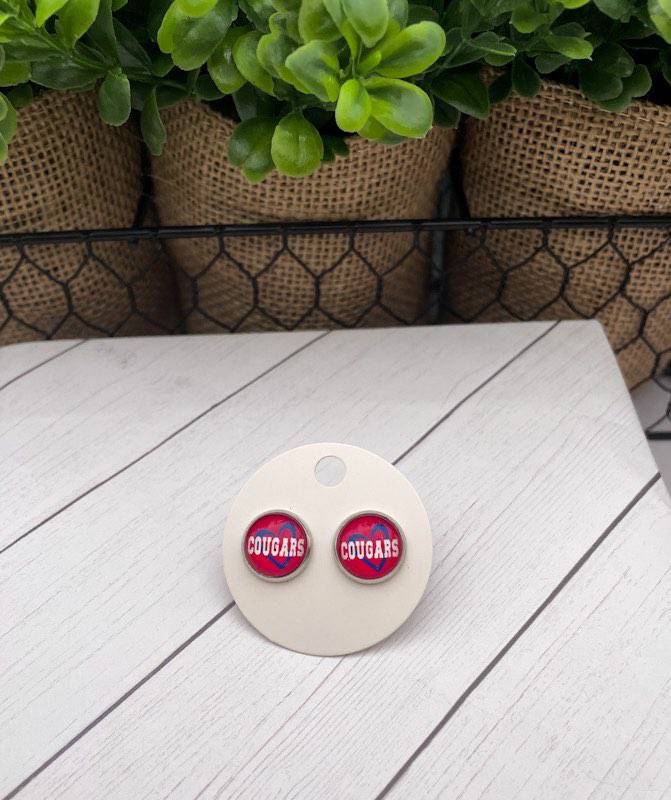 Cougar Heart Stud Earrings - Red