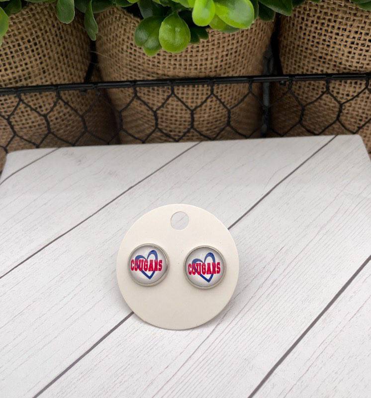 Cougars Heart Stud Earrings - White
