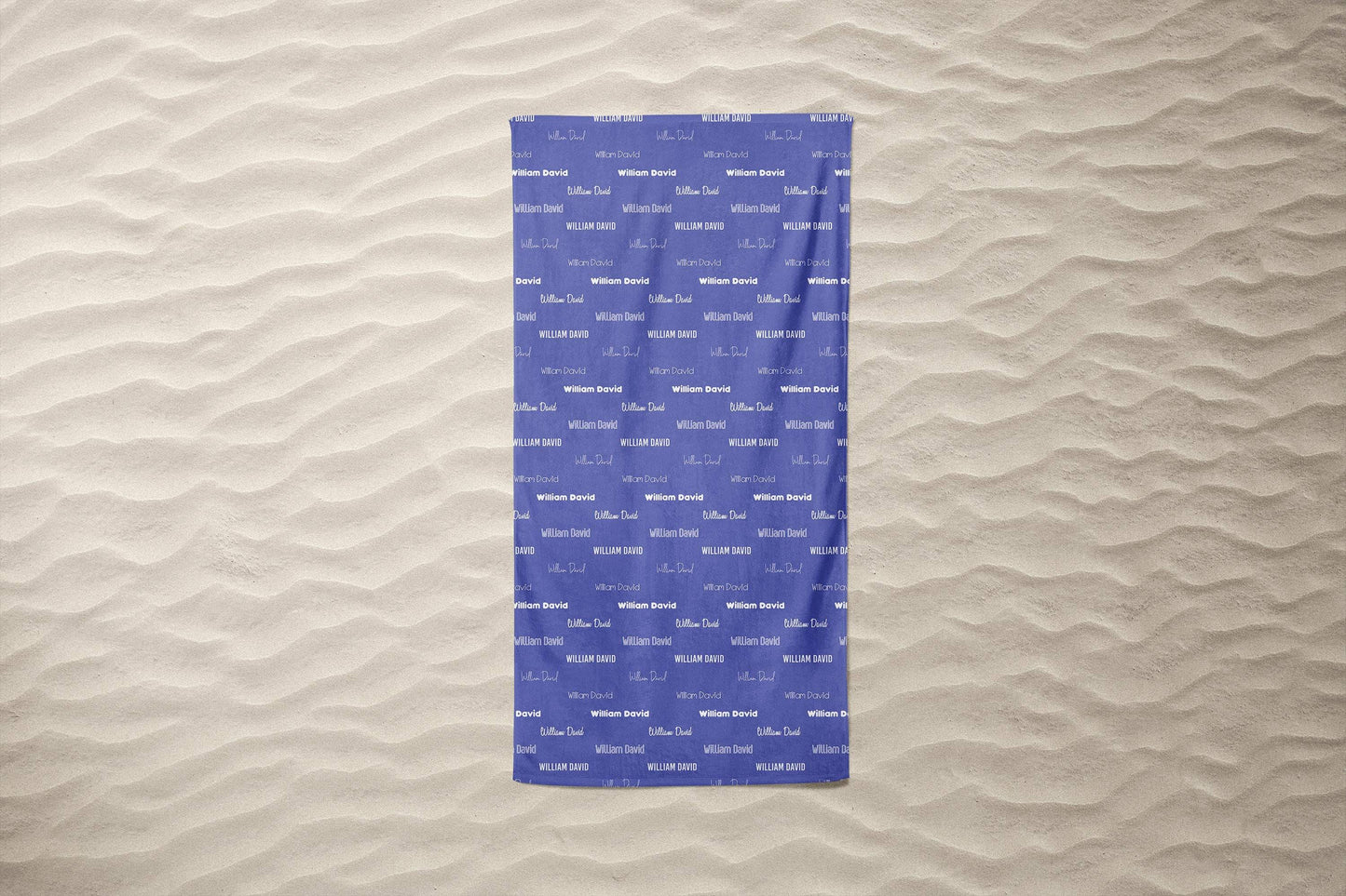 Dark Blue Repeating Name Personalized Beach Towel
