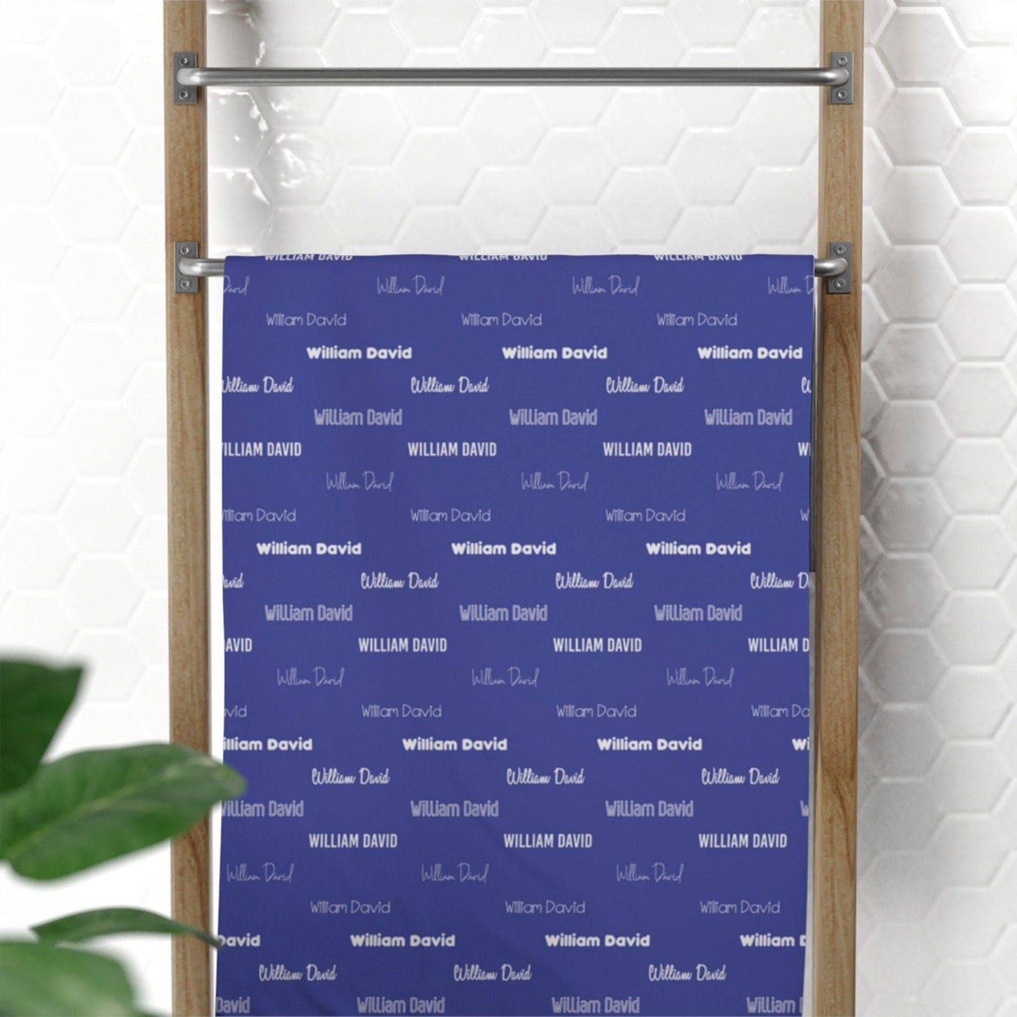 Dark Blue Repeating Name Personalized Beach Towel