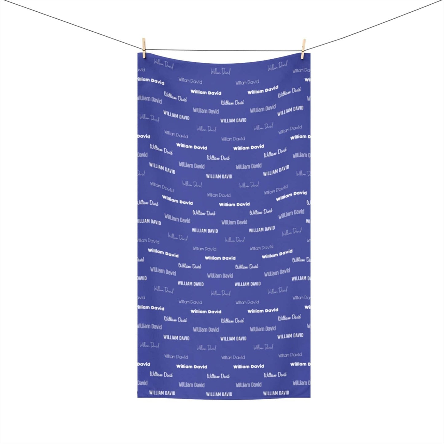 Dark Blue Repeating Name Personalized Beach Towel