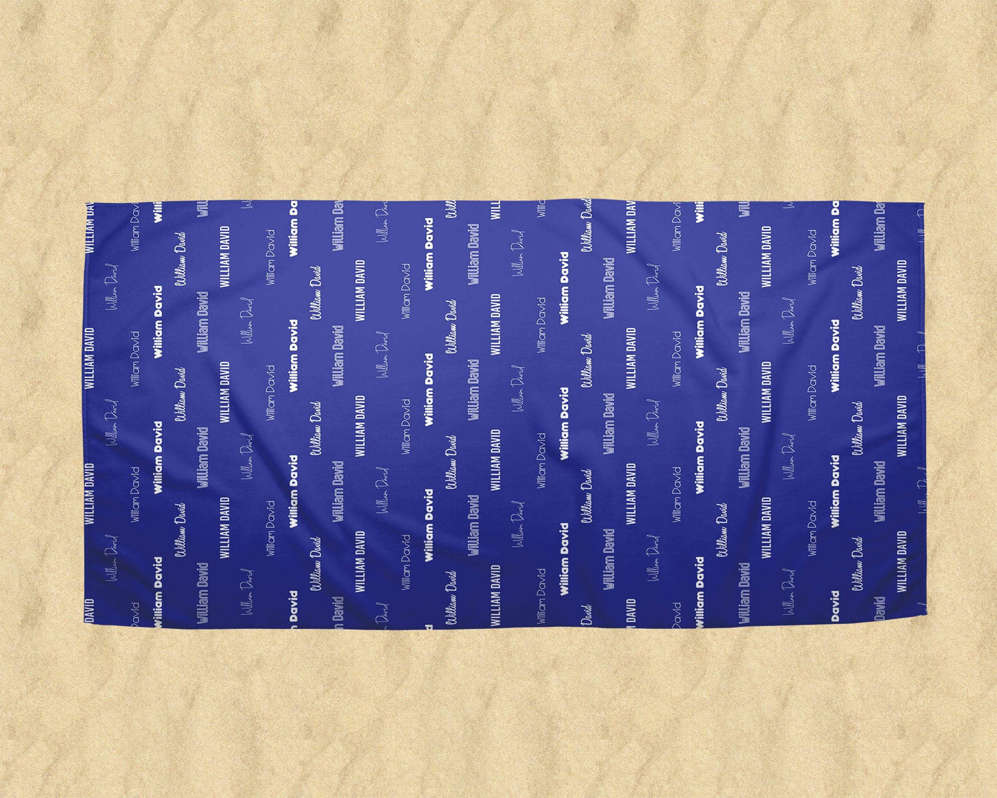 Dark Blue Repeating Name Personalized Beach Towel