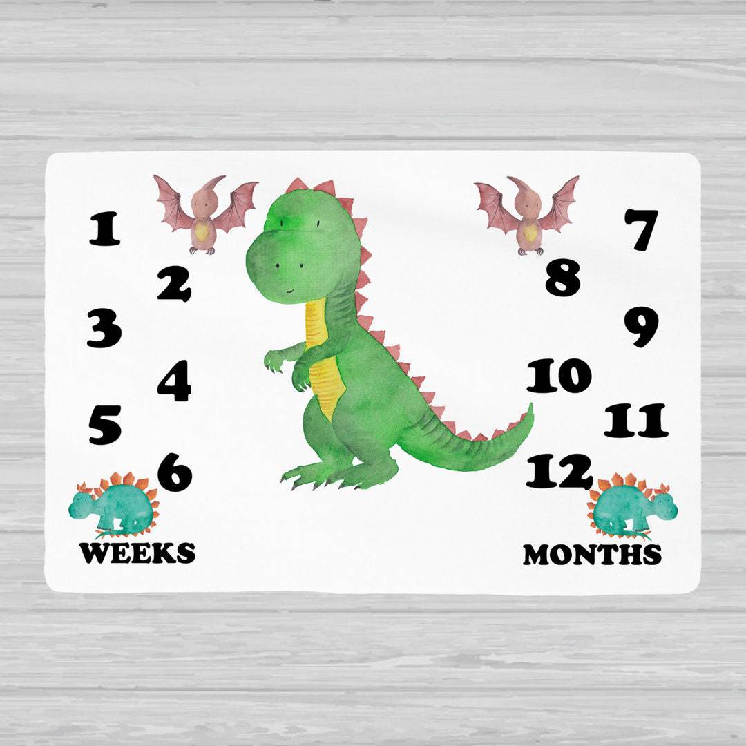 Dinosaur Baby Milestone Blanket - Baby Boy Gift