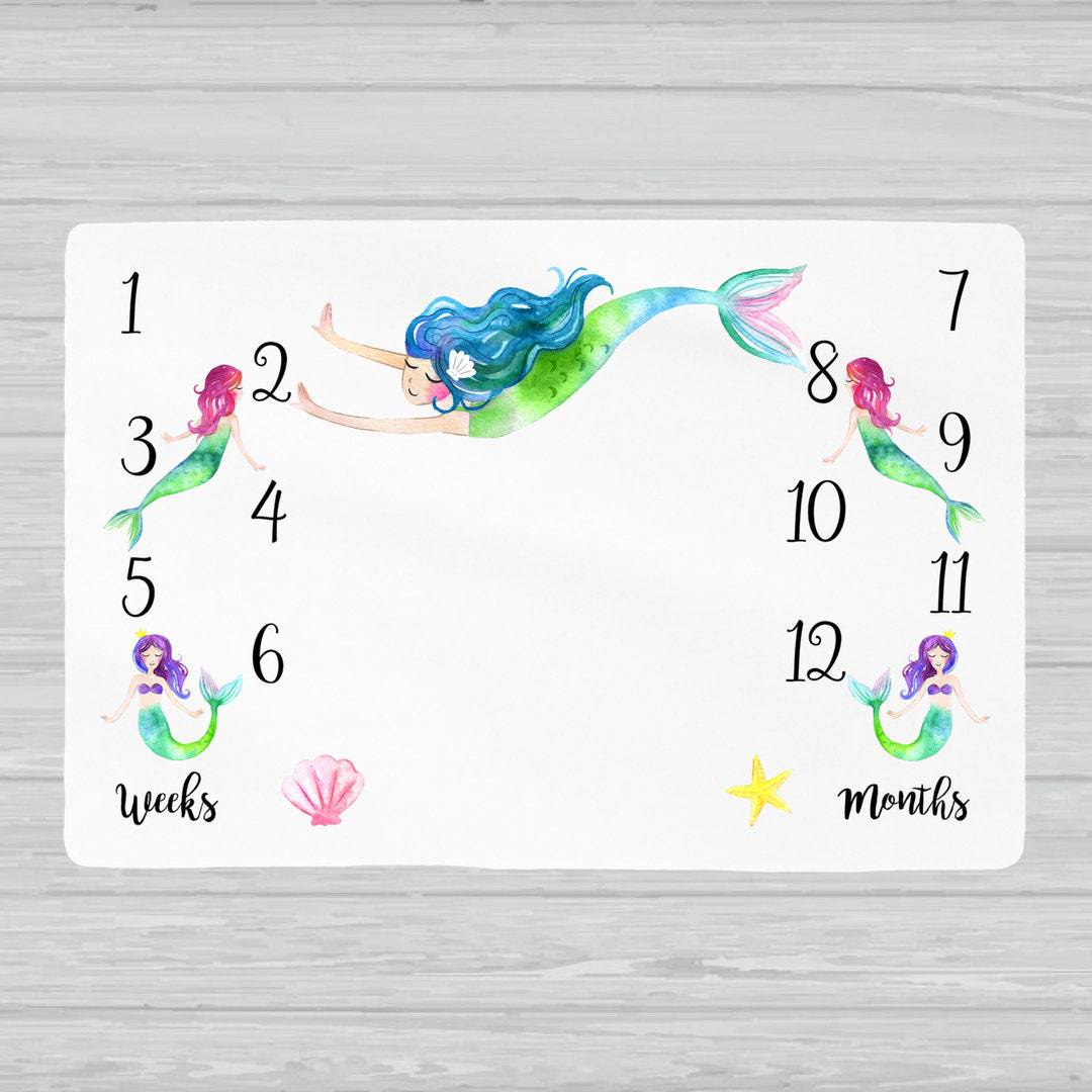 Mermaid Baby Milestone Blanket - Baby Girl Gift