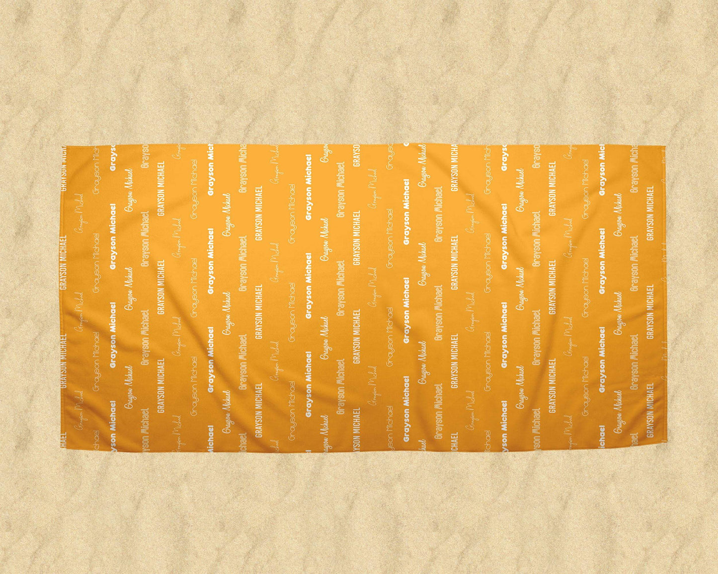Orange Repeating Name Personalized Beach Towel