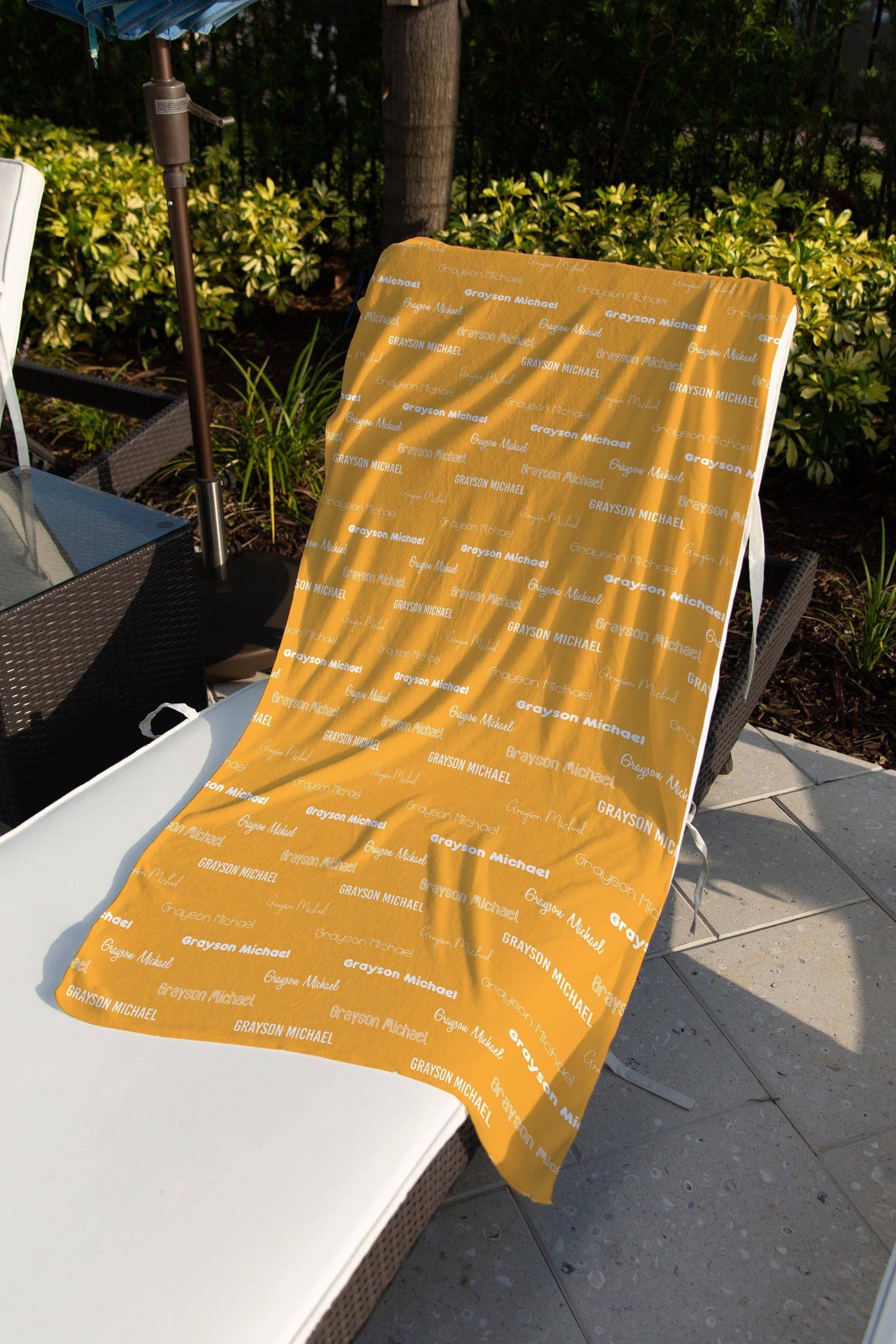 Orange Repeating Name Personalized Beach Towel