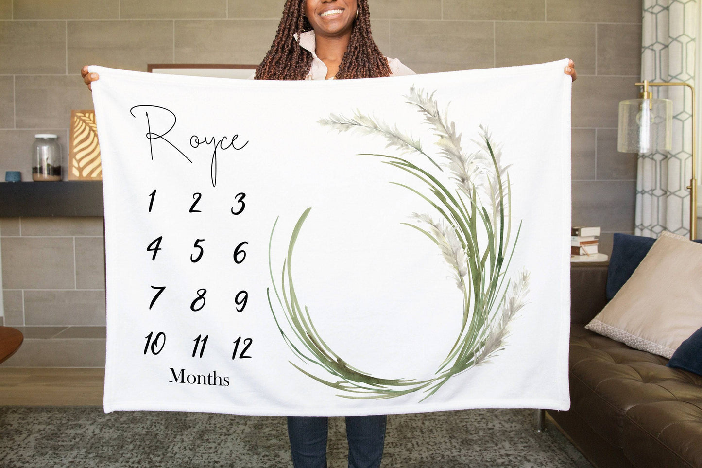Pampas Greenery Baby Milestone Blanket