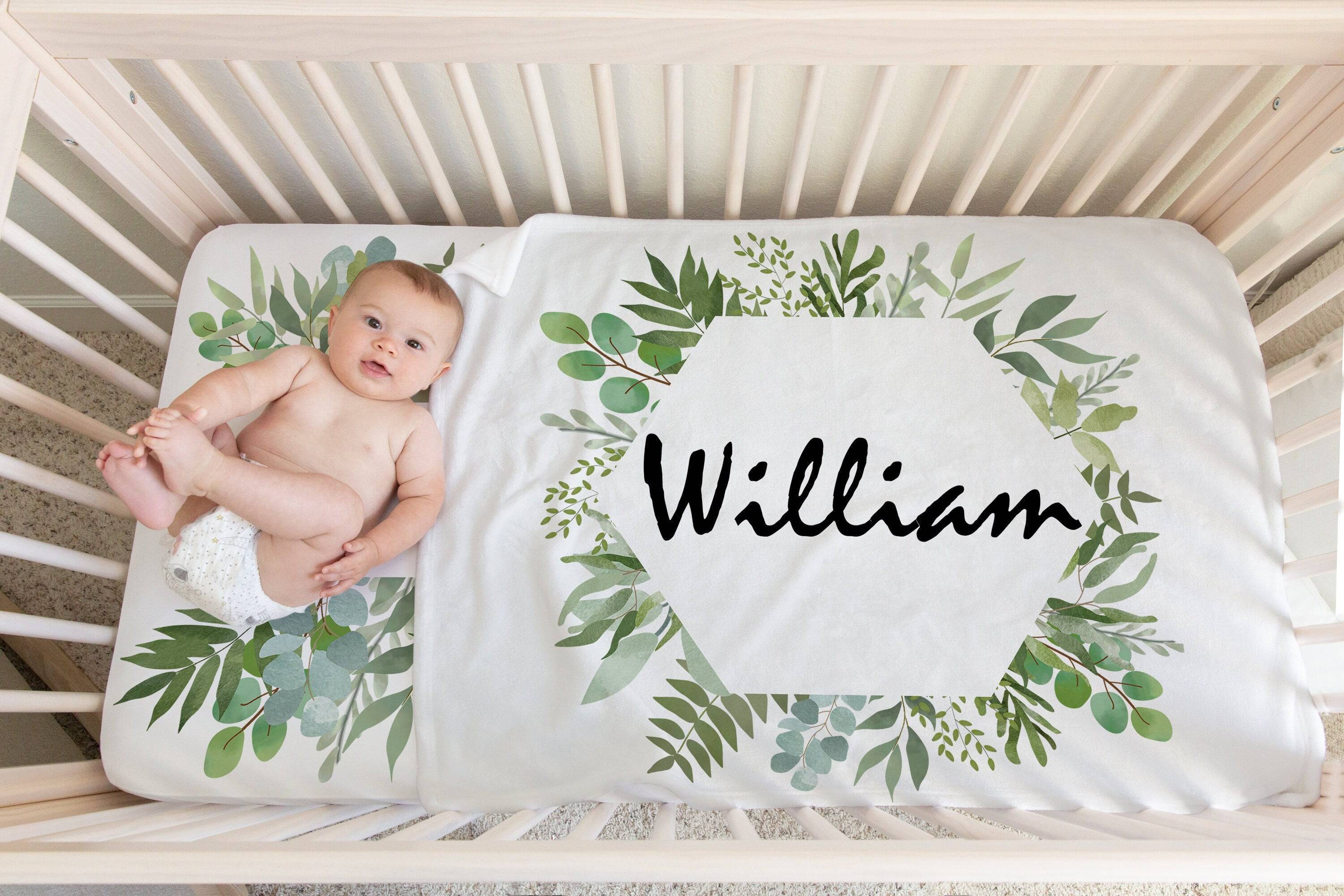 Personalized Tropical Greenery Baby Boy Blanket - Main Image