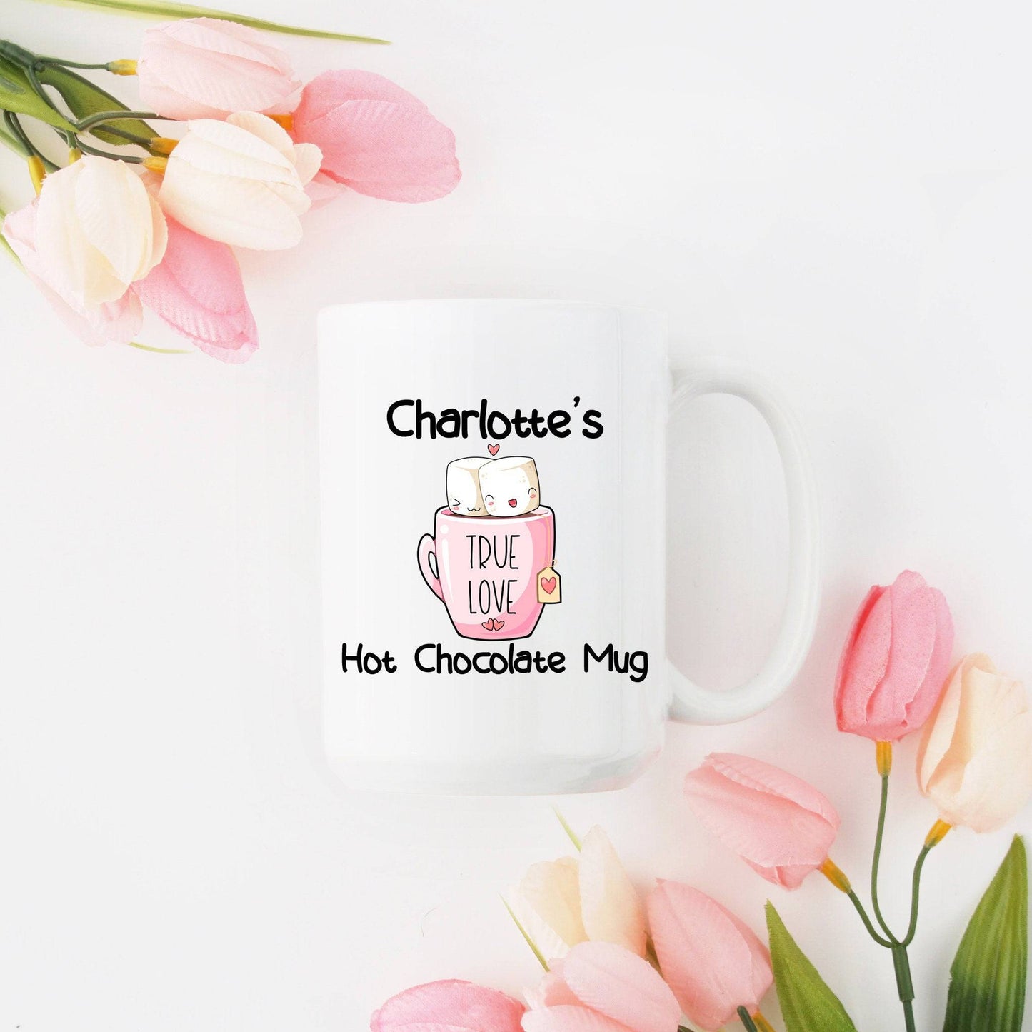 Personalized True Love Marshmallow Mug | Pink Design