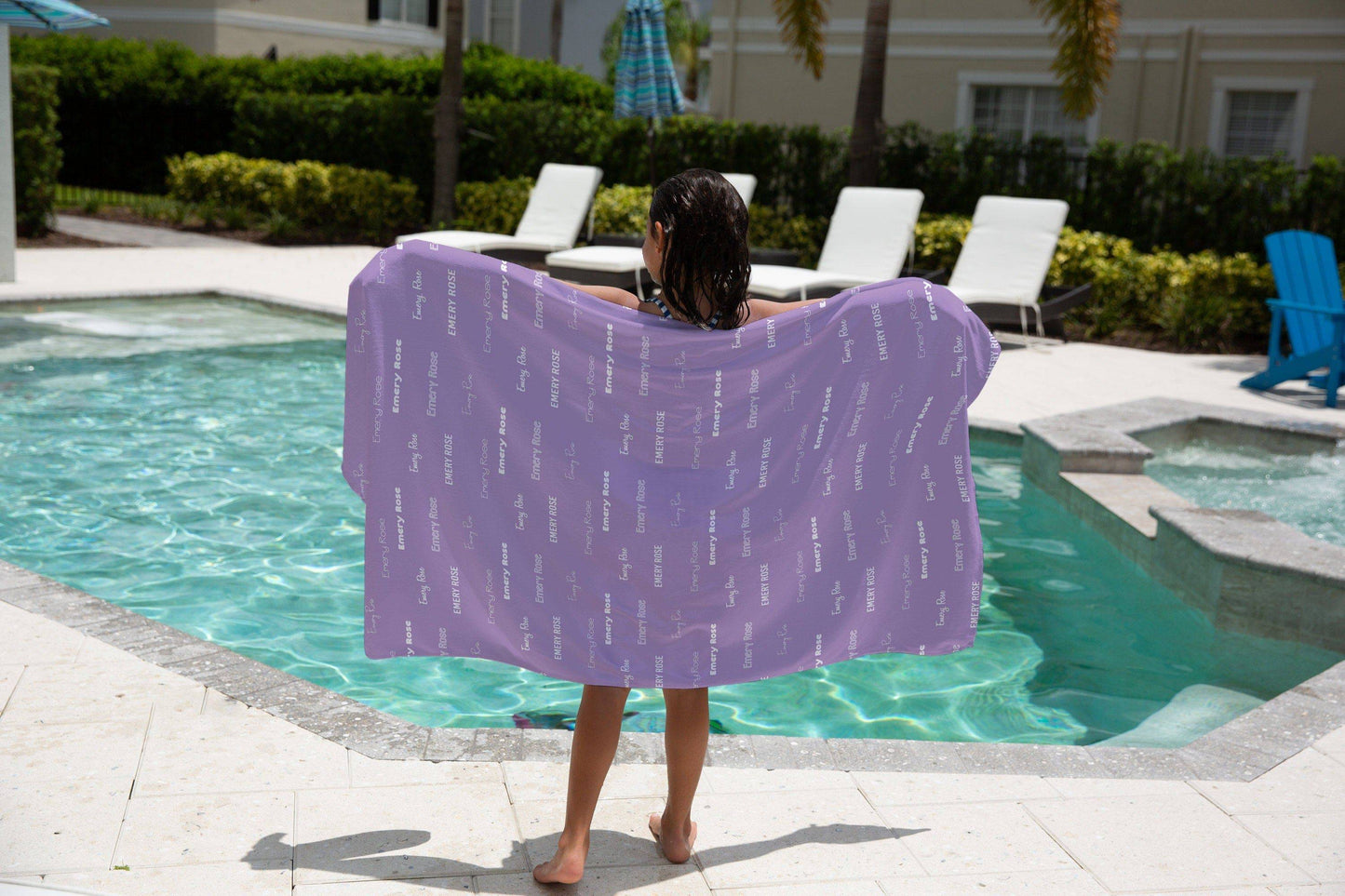 Purple Repeating Name Personalized Beach Towel