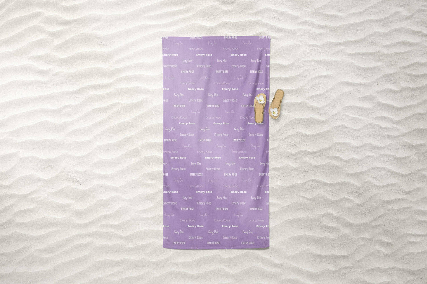Purple Repeating Name Personalized Beach Towel