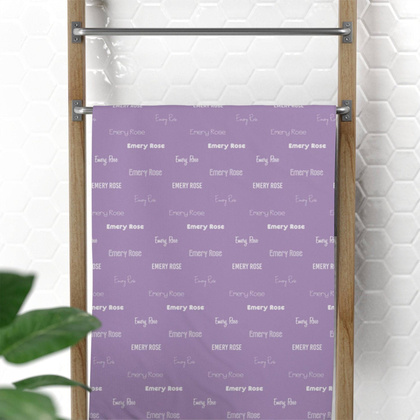 Purple Repeating Name Personalized Beach Towel