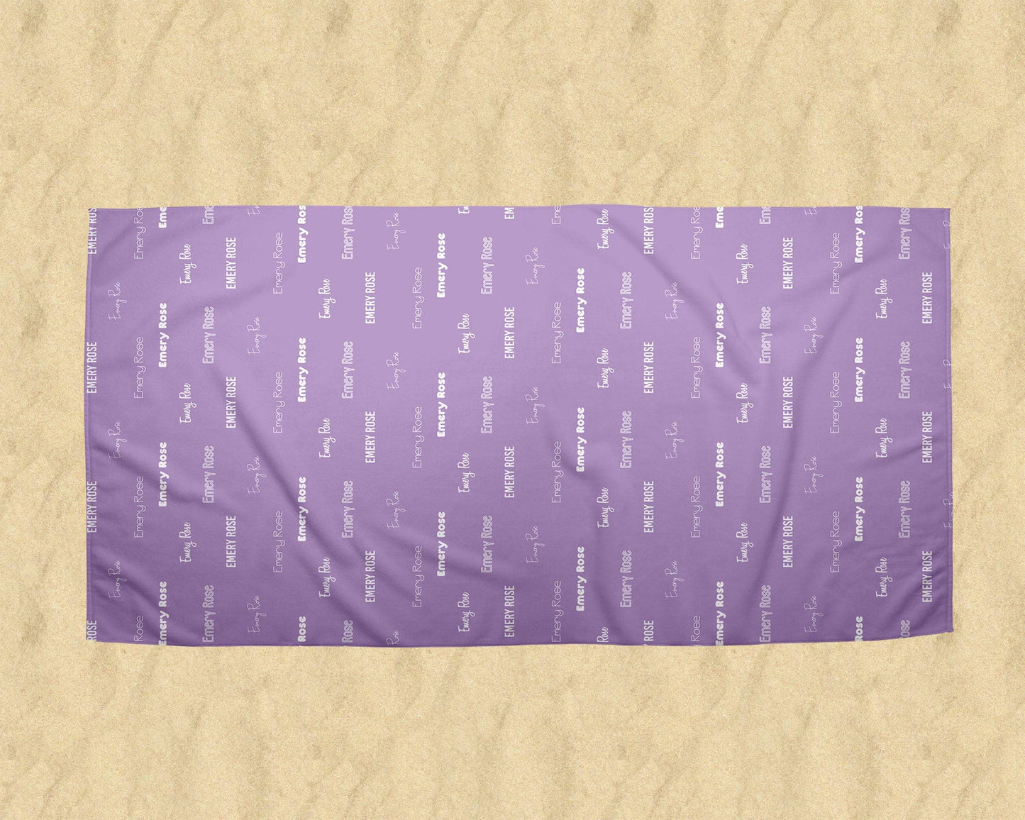 Purple Repeating Name Personalized Beach Towel