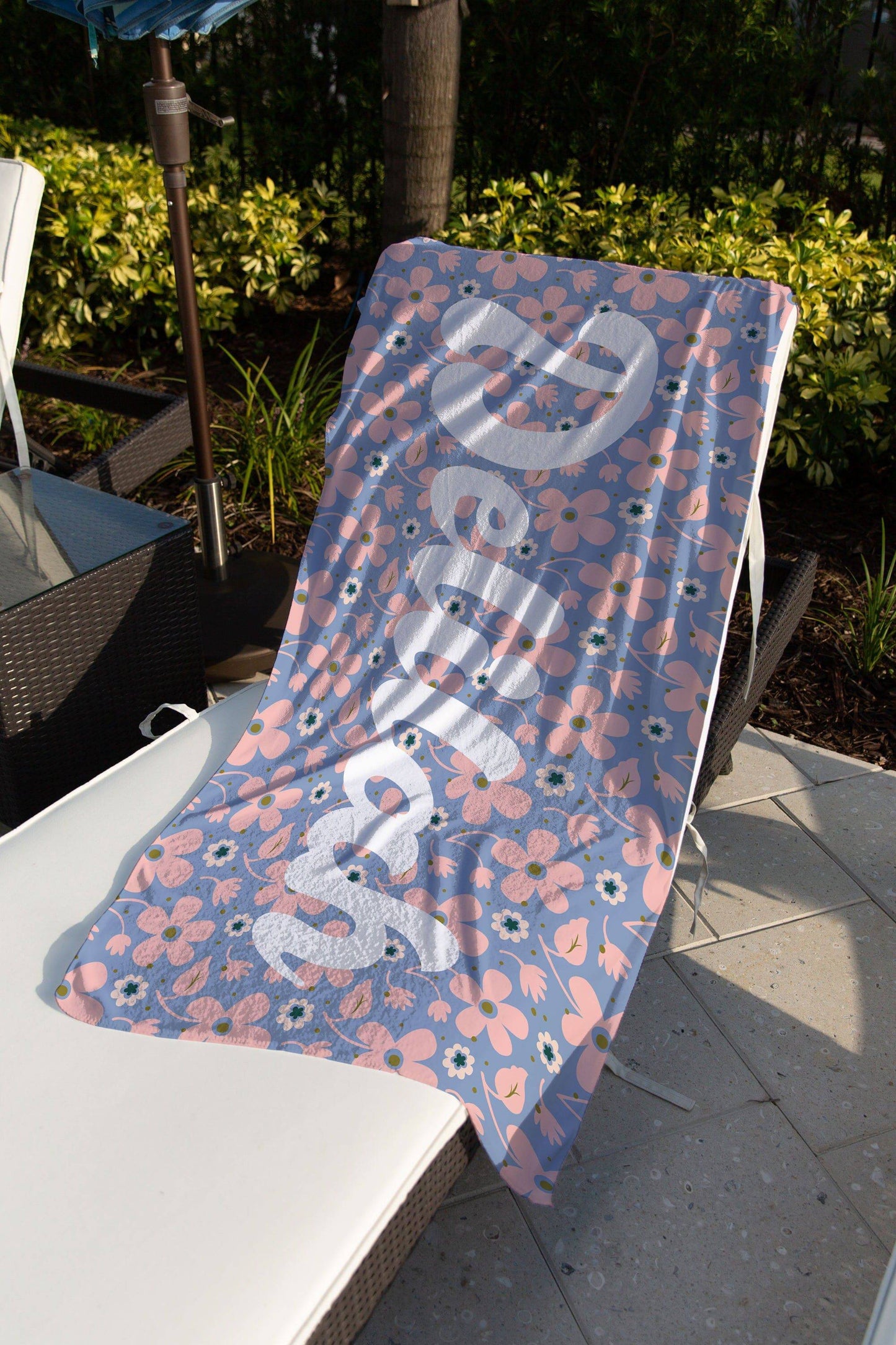 Retro Floral Repeating Name Personalized Beach Towel