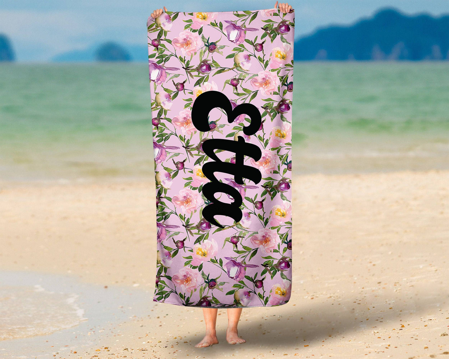Vintage Floral Personalized Beach Towel