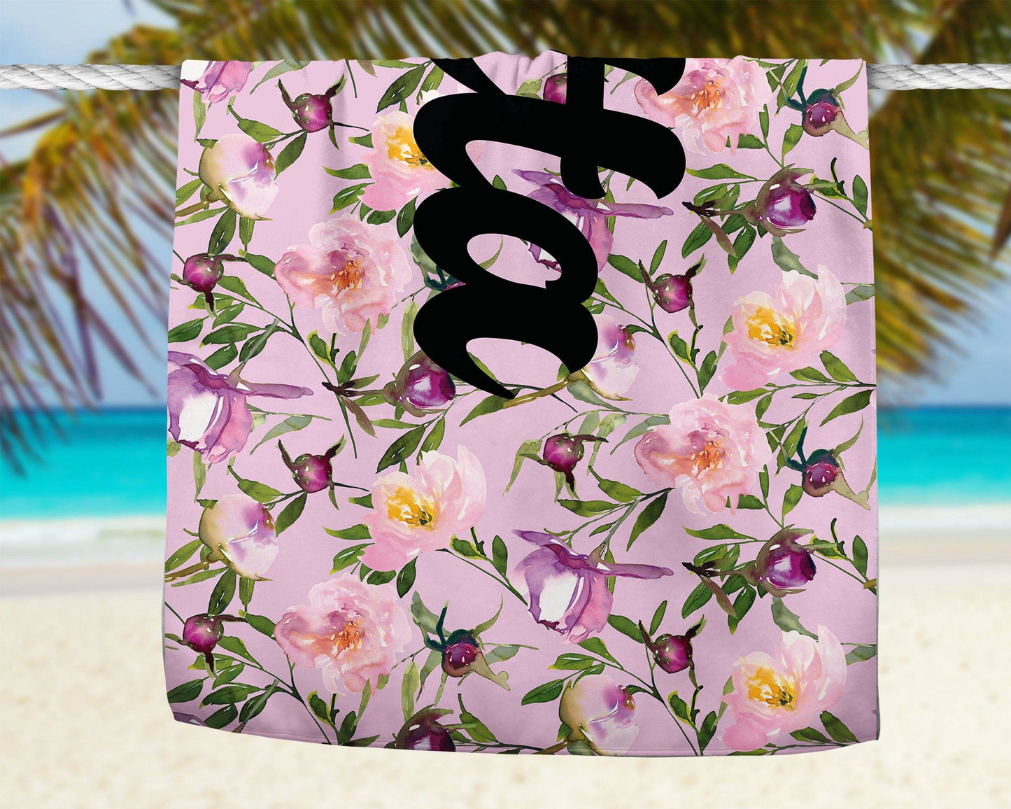 Vintage Floral Personalized Beach Towel