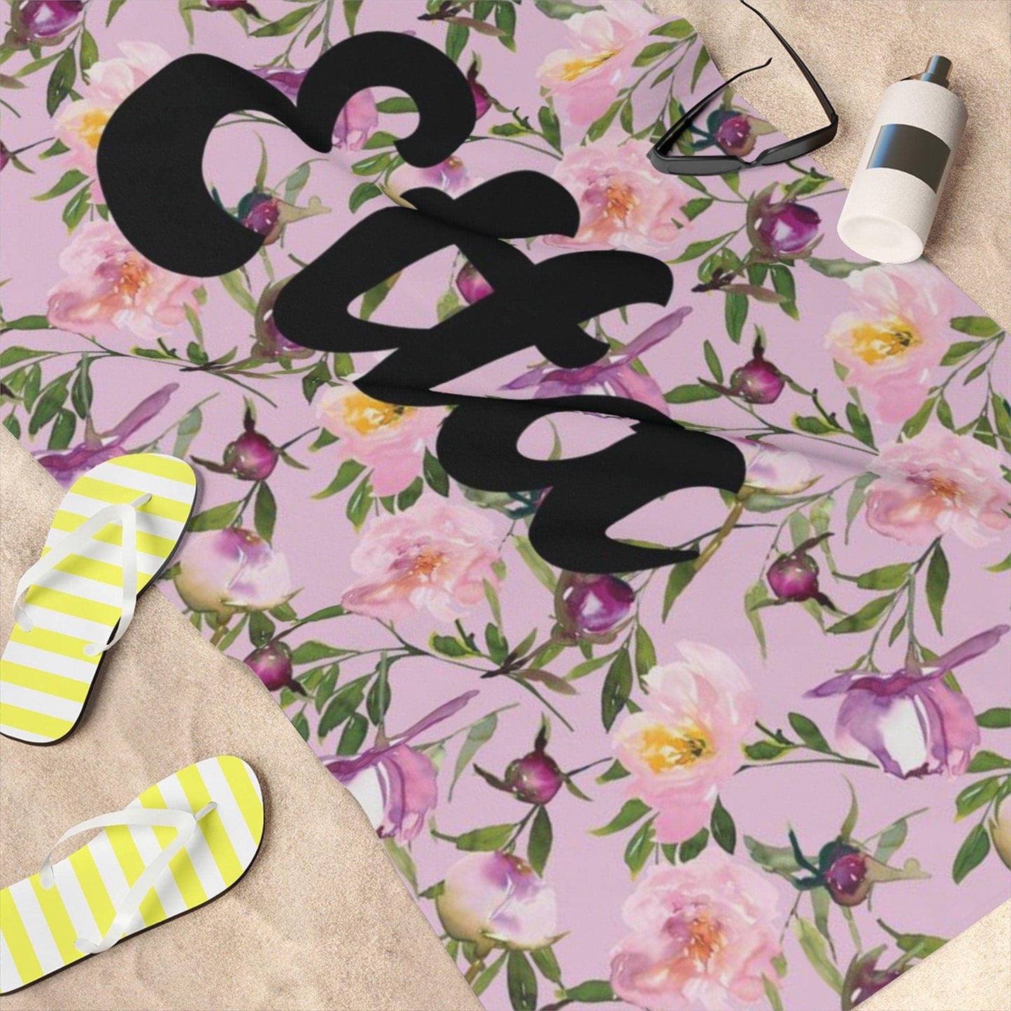 Vintage Floral Personalized Beach Towel