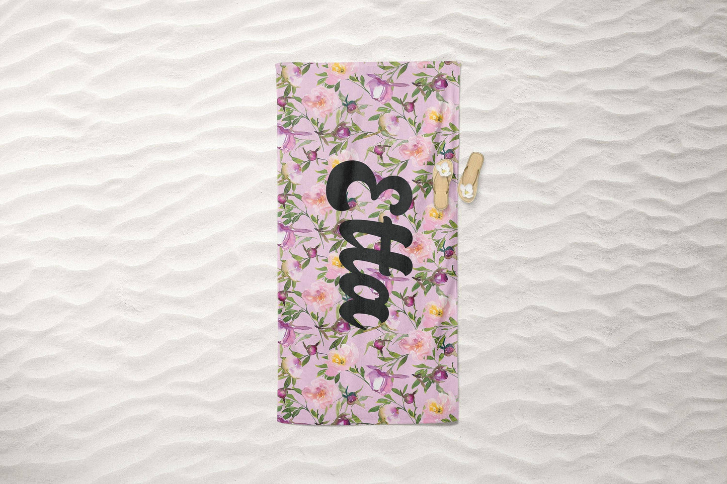 Vintage Floral Personalized Beach Towel