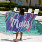 Retro Personalized Beach Towel Custom Pool Towel Personalized Name Towel Birthday Party Favor Pool Party Vacation Bachelorette Birthday Gift