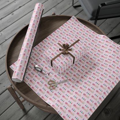 a wooden table topped with a wrapped present