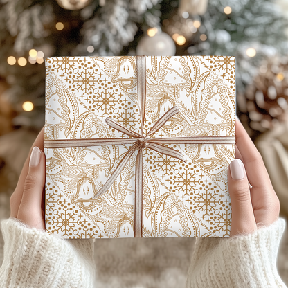 a person holding a present in front of a christmas tree