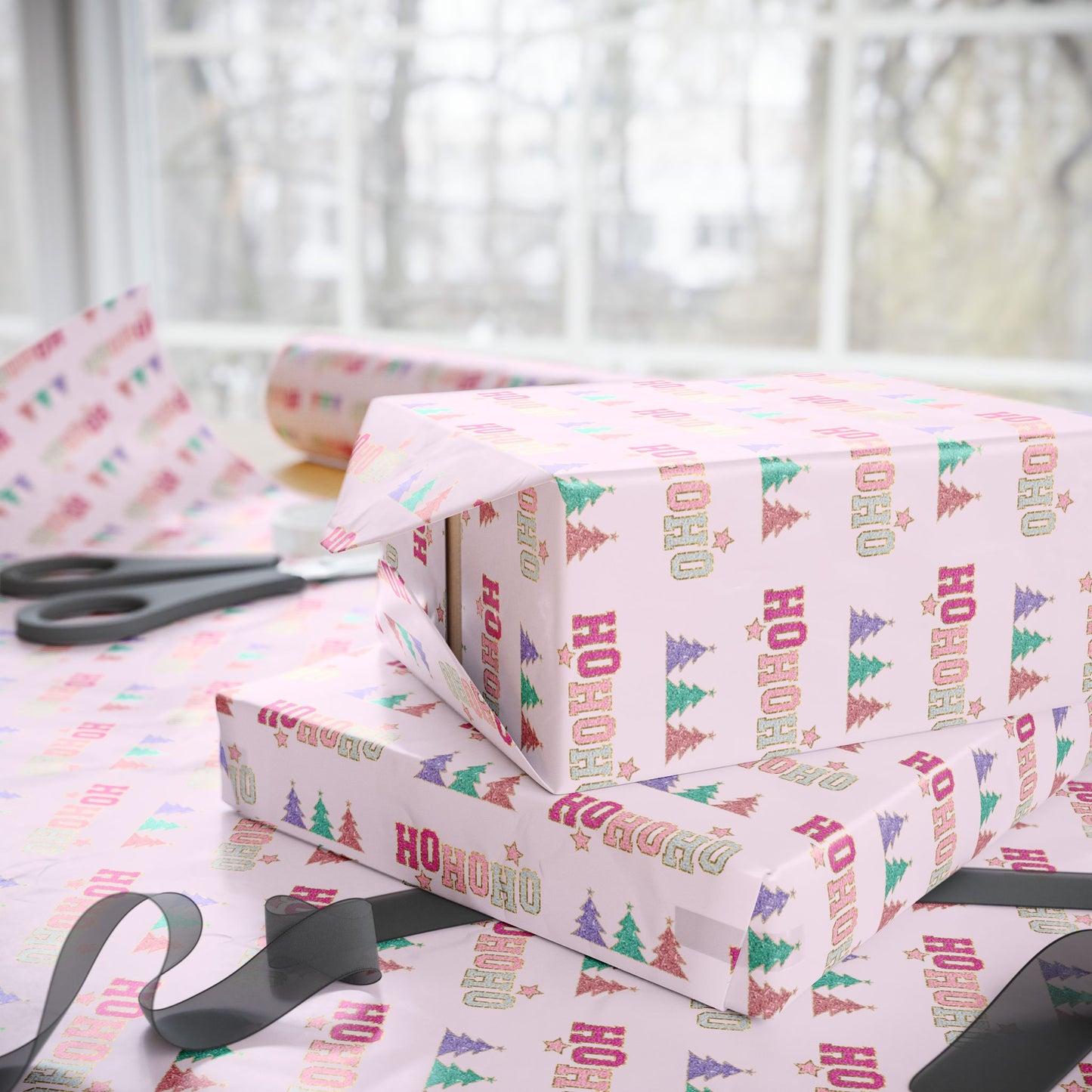 a pile of wrapping paper sitting on top of a table