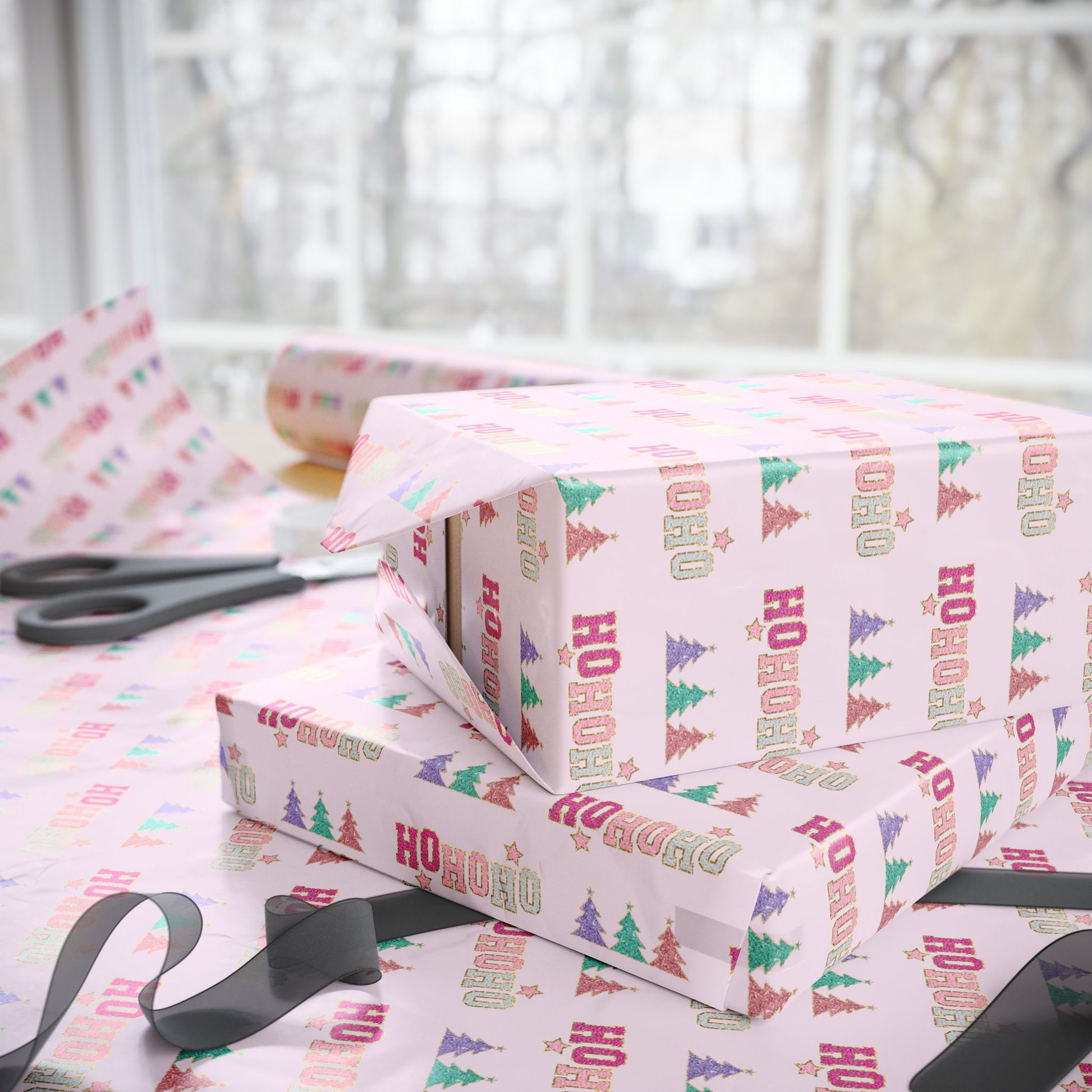 a pile of wrapping paper sitting on top of a table