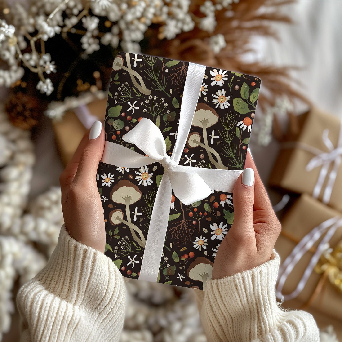 a woman holding a present in her hands