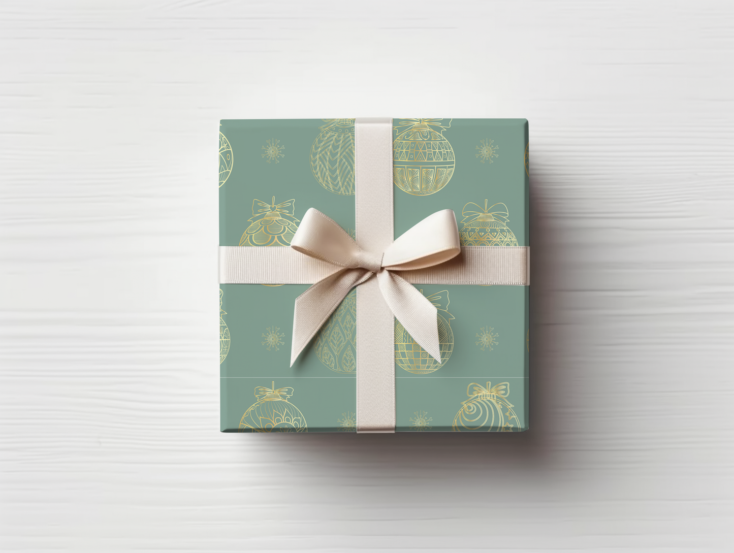 a present wrapped in a green wrapping paper with a bow