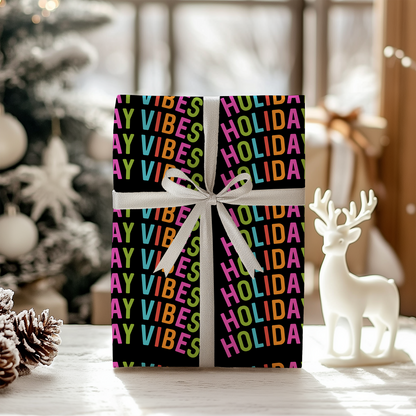 a gift wrapped in a colorful holiday wrapping paper