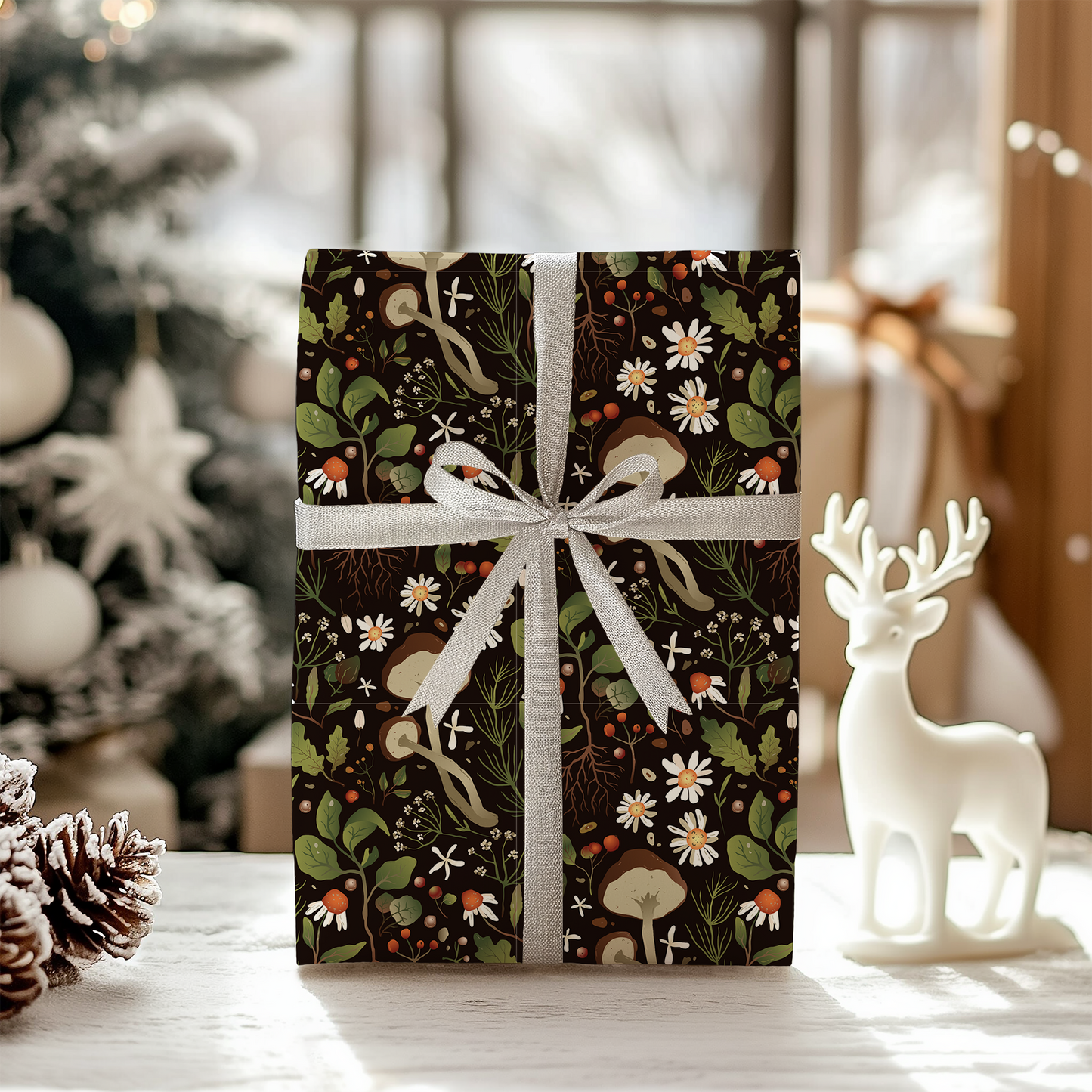 a christmas present wrapped in brown paper with a white bow