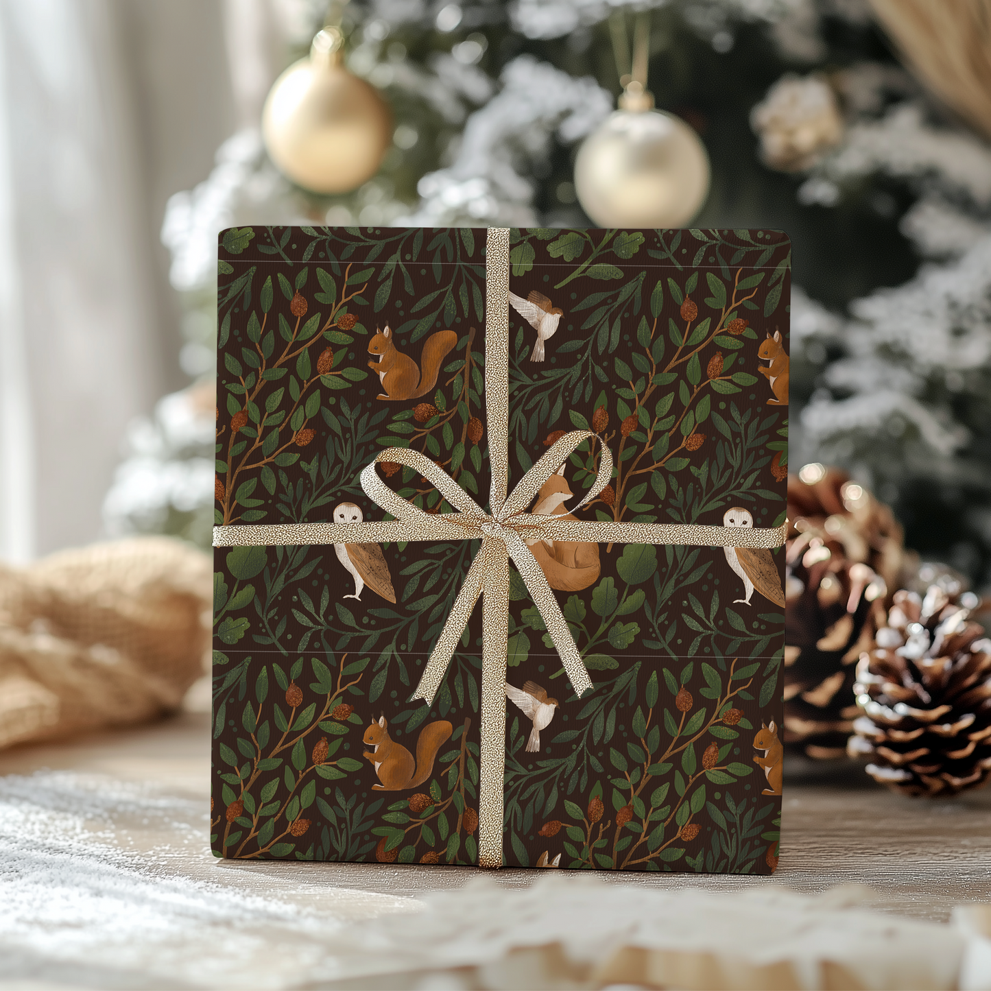 a present wrapped in brown paper with a bow