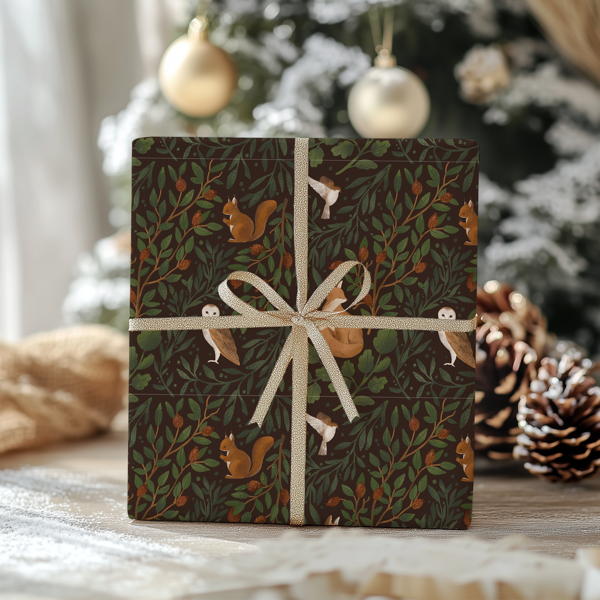 a present wrapped in brown paper with a bow
