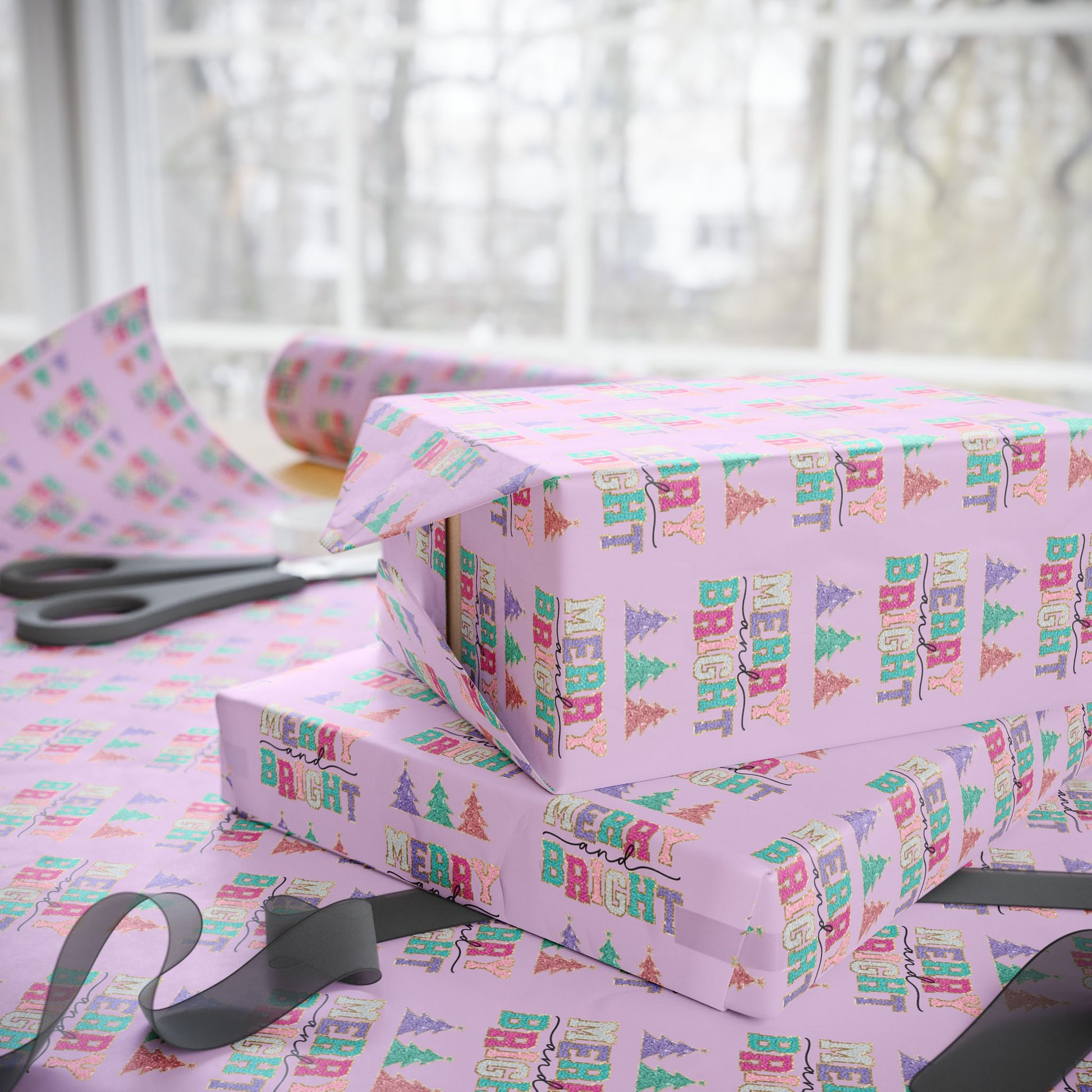 a pile of wrapped presents sitting on top of a table