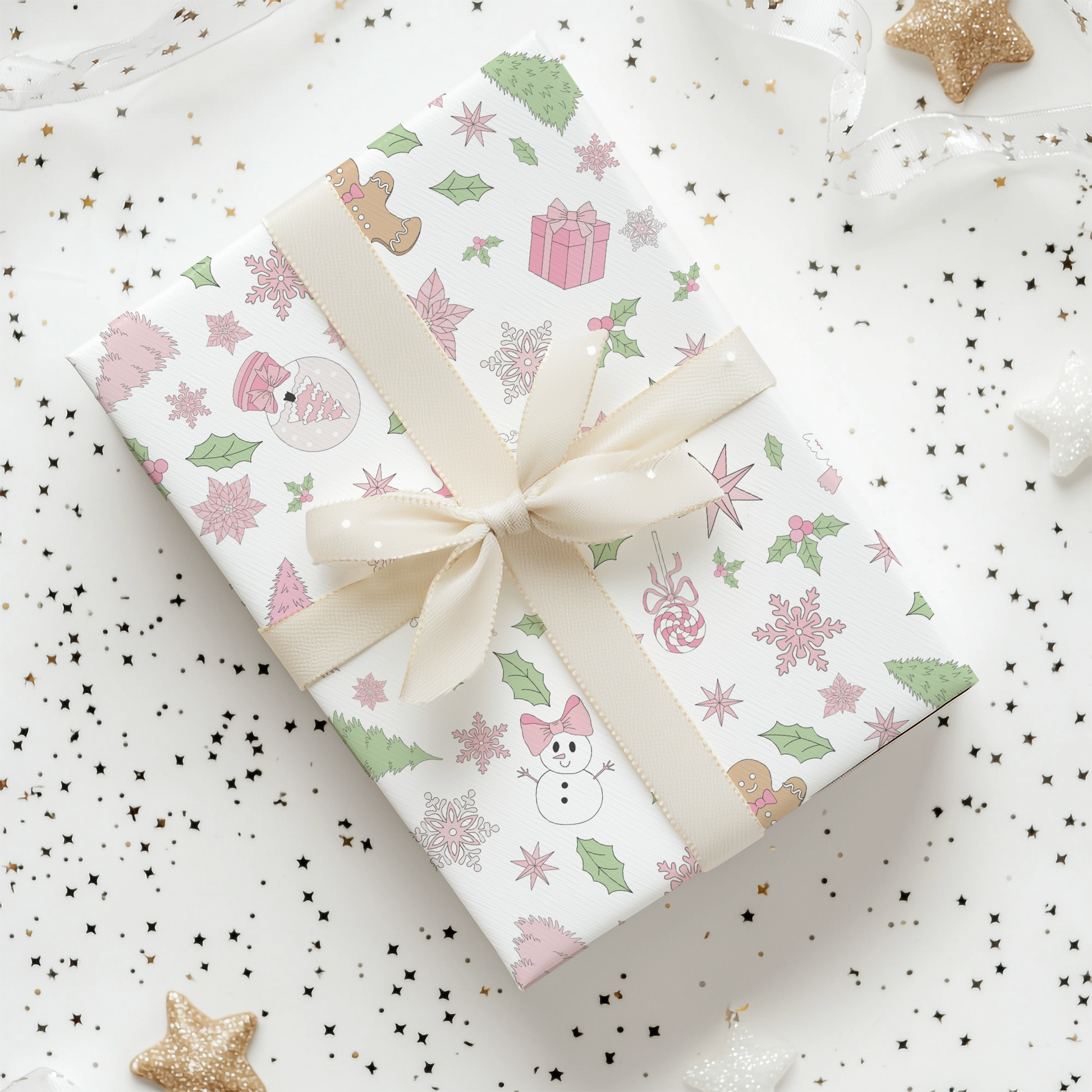a present wrapped in wrapping paper with a bow