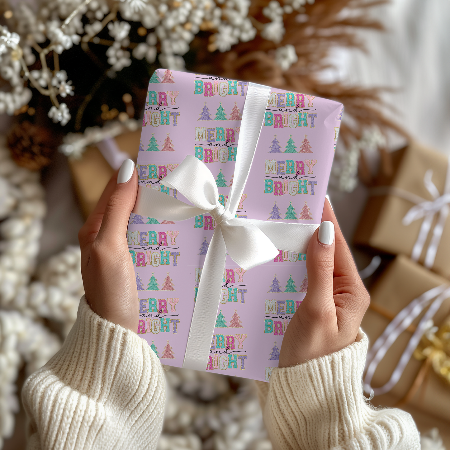 a woman holding a pink birthday present with a white bow