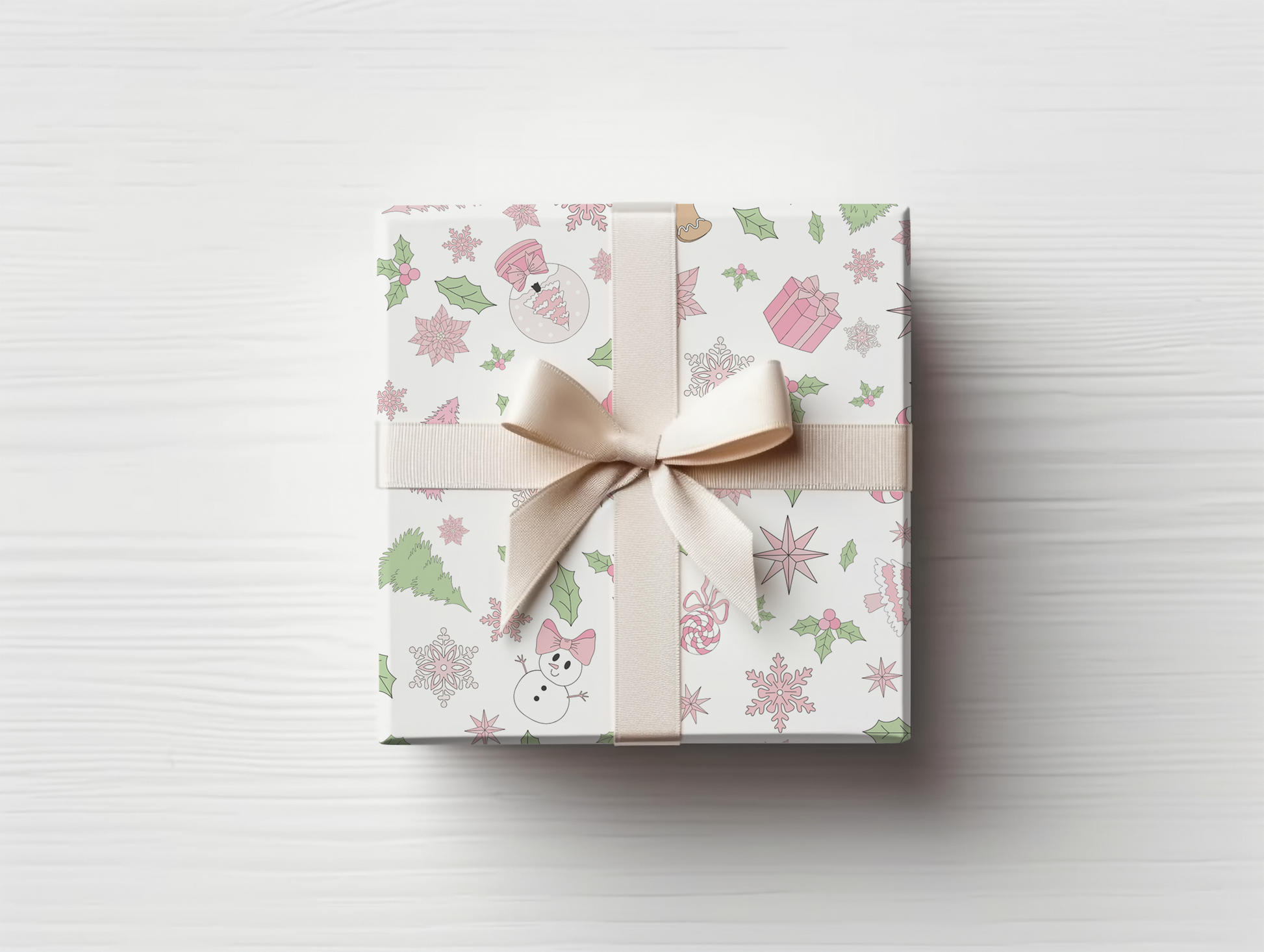 a present wrapped in a white wrapping paper with a bow