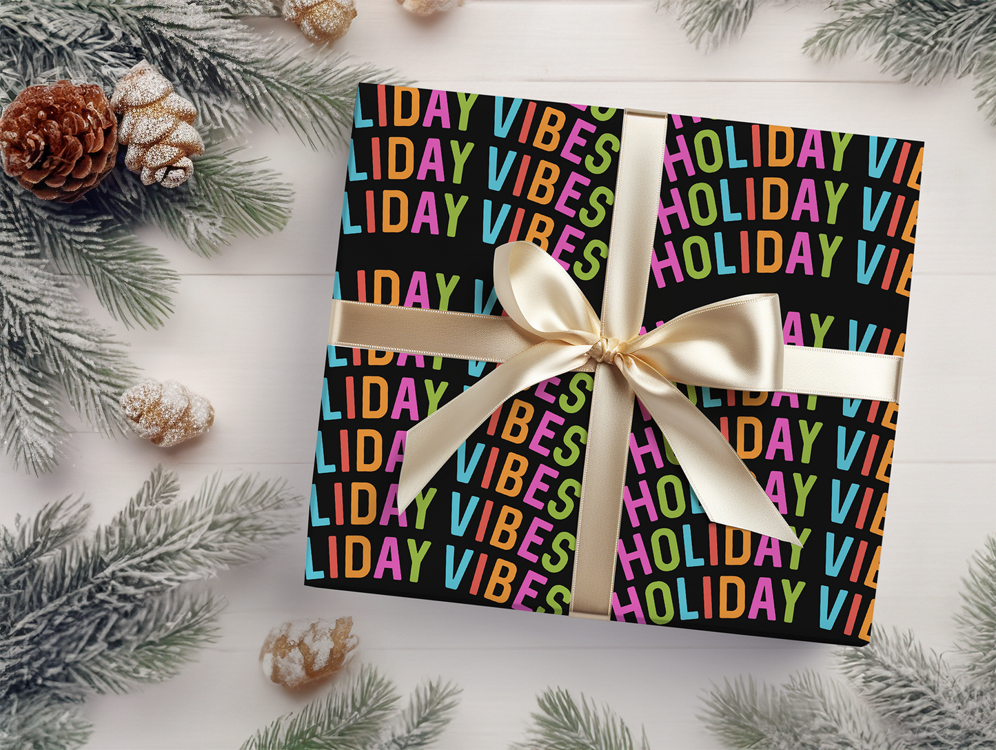 a gift wrapped in a holiday wrapping paper with a bow