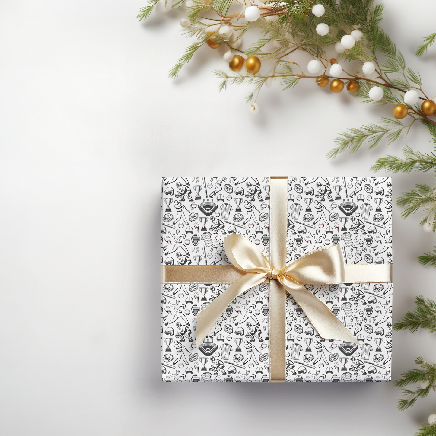 Baseball Christmas Wrapping Paper - Luxury Holiday Wrapping Paper