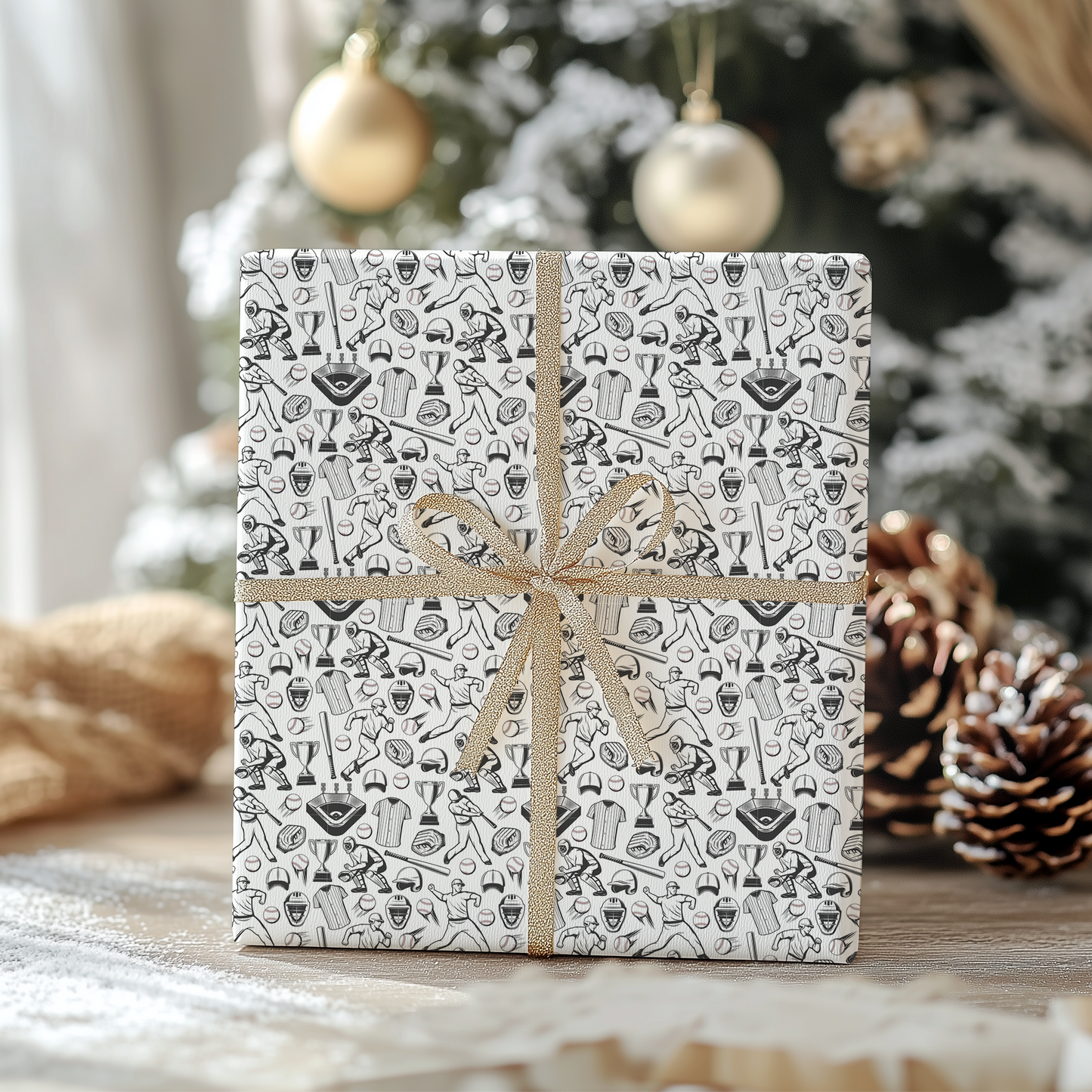Baseball Christmas Wrapping Paper - Luxury Holiday Wrapping Paper