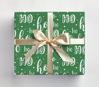 Green Ho Ho Ho Christmas Wrapping Paper - Luxury Holiday Wrapping Paper