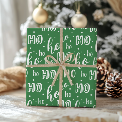 Green Ho Ho Ho Christmas Wrapping Paper - Luxury Holiday Wrapping Paper