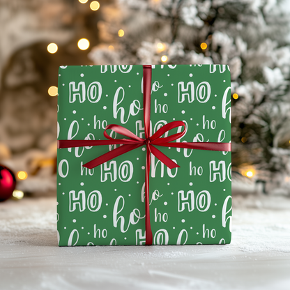 Green Ho Ho Ho Christmas Wrapping Paper - Luxury Holiday Wrapping Paper